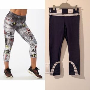 Lot of 2: Terez/SoulCycle Graffiti Leggings & Lululemon Navy 7/8 Leggings S/4